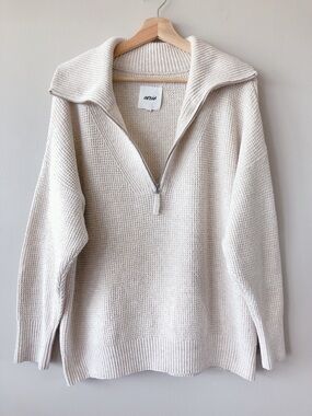 aerie Cream 1/4 Zip Waffle Knit sweater women’s medium oversized sweatshirt